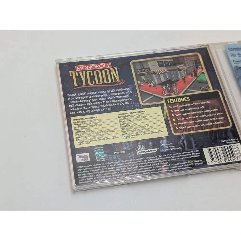 Monopoly Tycoon PC CD Rom 2001 PC Video Game w/ manual